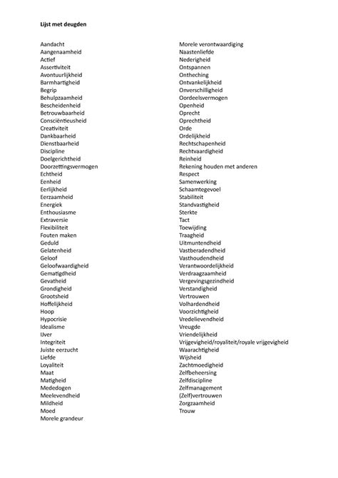 morele deugden lijst