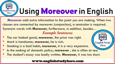 moreover in english