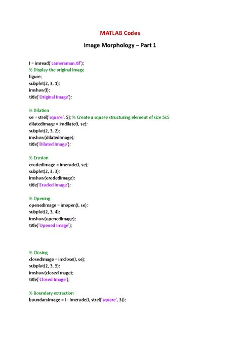 Morphology Matlab Code