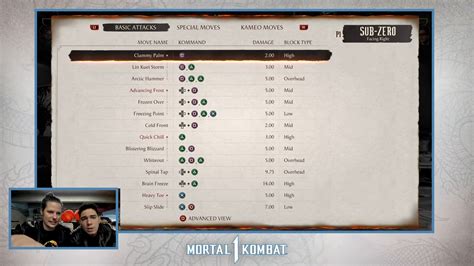 mortal kombat ps3 sub-zero moves