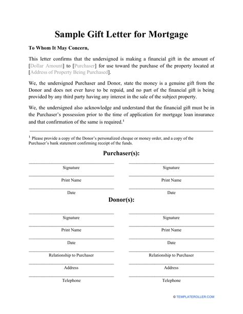 Mortgage Gift Letter Sample