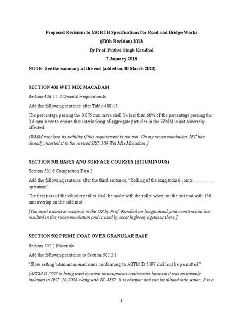morth specifications for roads and bridges