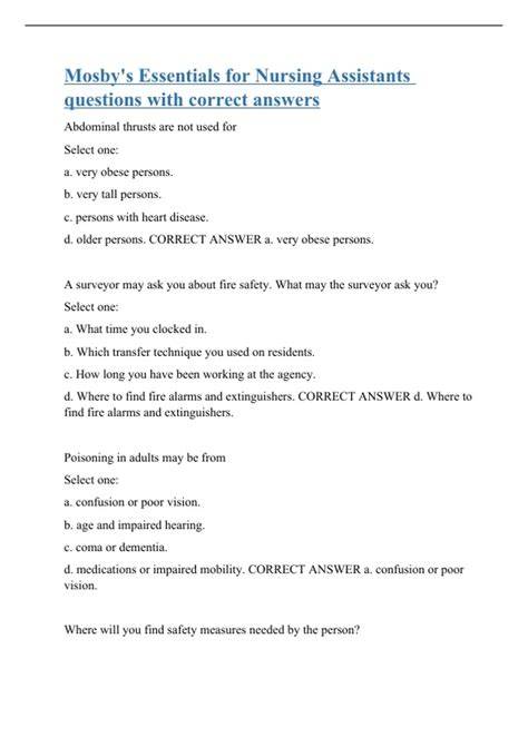 mosbys nursing assistant workbook answers 6th edition