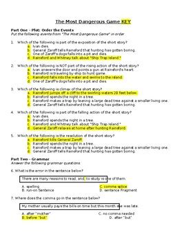 Most Dangerous Game Selection Test B Answers