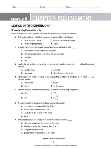 Motion In Two Dimensions Assessment Answers