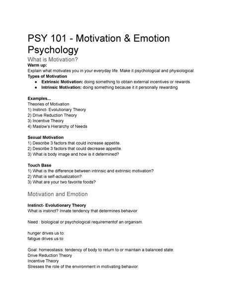 Read Online Motivation And Emotion Psychology Study Guide 