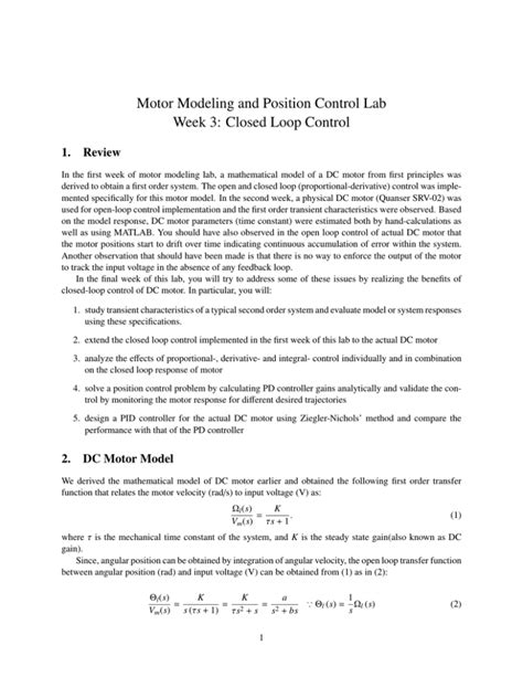 Download Motor Modeling And Position Control Lab Week 3 Closed 