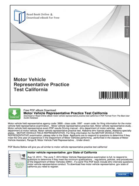 Read Motor Vehicle Field Representative Study Guide 