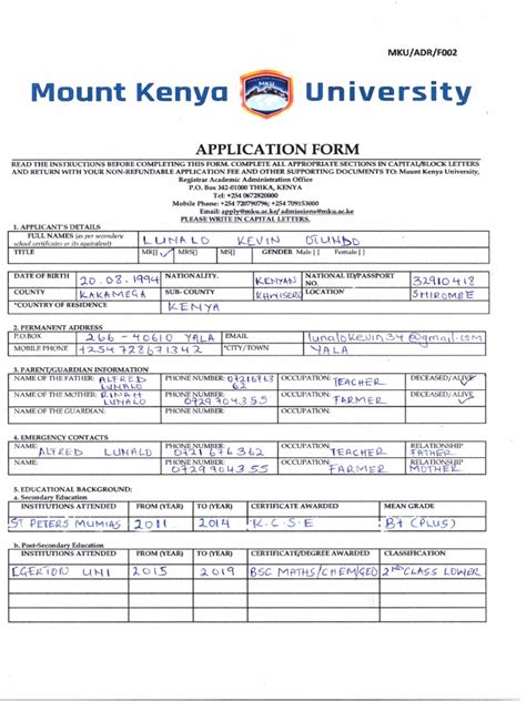 Mount Kenya University Application Form 2014