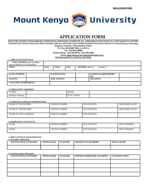 mount kenya university application forms