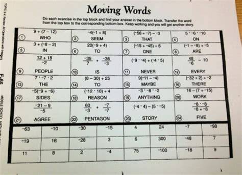 moving words math worksheet answers