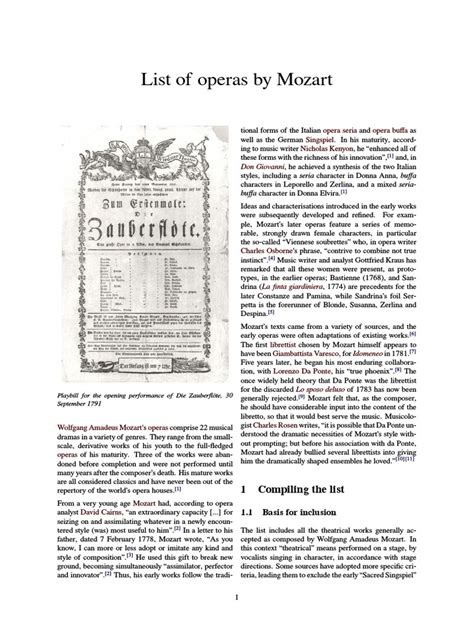 Mozart Operas List