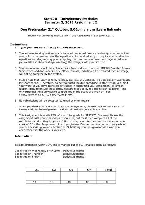 Mq Stat170 Assignment 2 Solutions