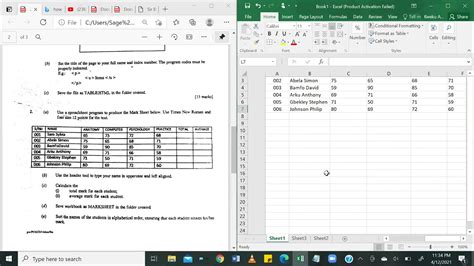 Ms Excel Practical Exam Question Paper