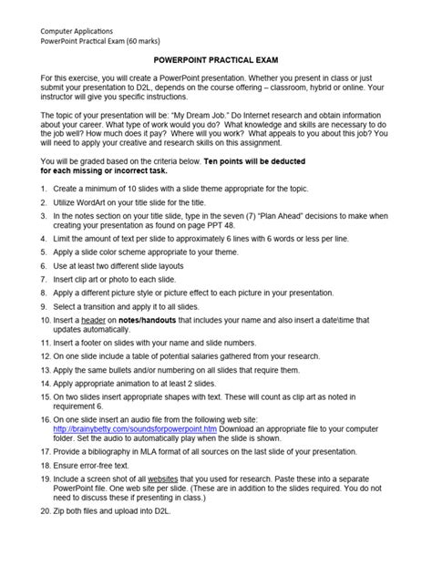 Ms Power Point Practical Exam 2013