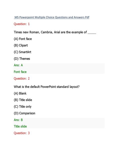 Ms Powerpoint Multiple Choice Questions And Answers