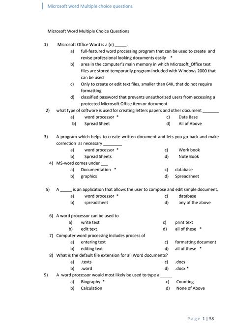 Ms Word Multiple Choice Answer Sheet