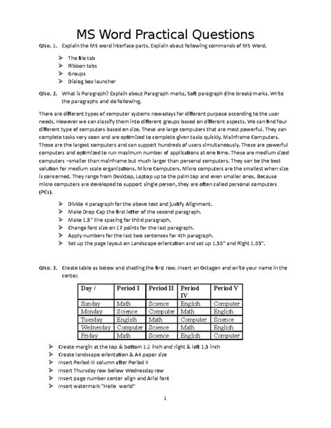 Ms Word Practical Exam Question Paper
