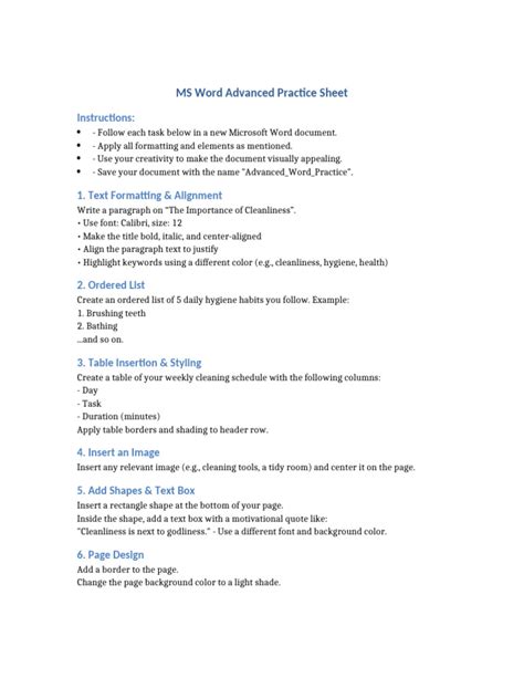 Ms Word Practice Sheet