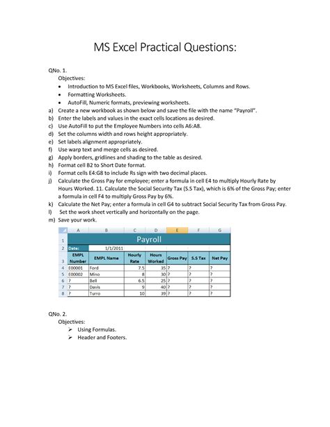 Read Ms Excel Question Paper Practical 
