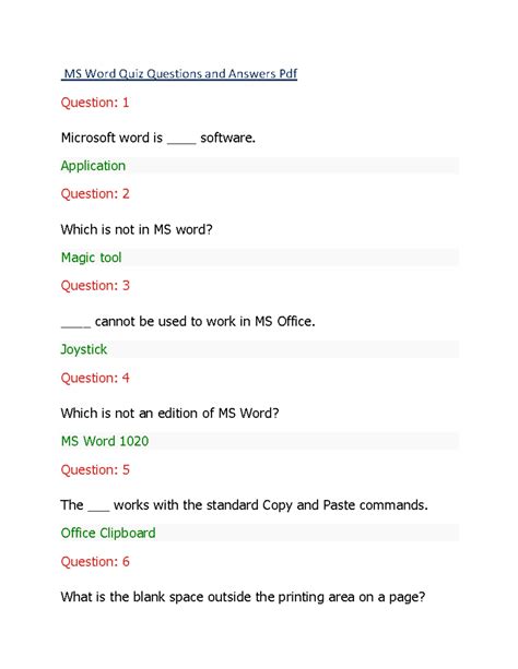 Download Ms Office Quiz Questions Answers 