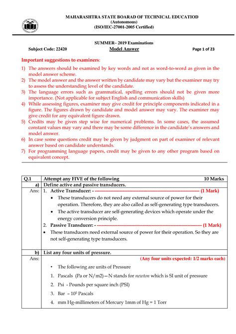 Msbte Model Answer For Summer 12