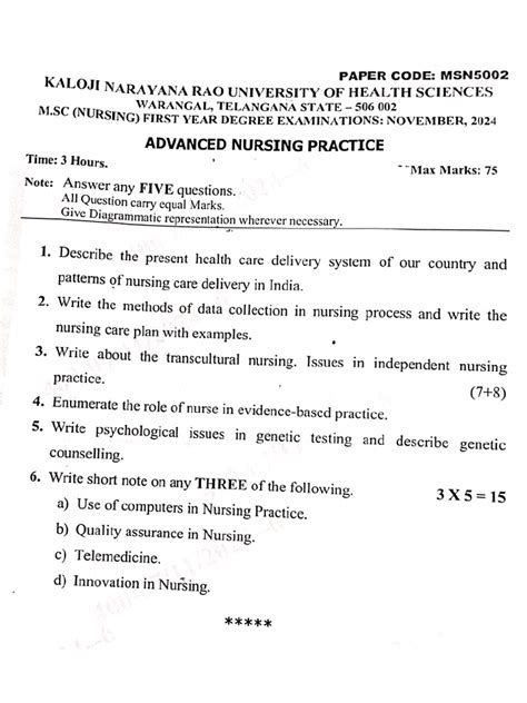 Msc Nursing Previous Question Papers