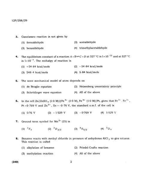 Read Msc Chemistry Entrance Exam Question Papers 