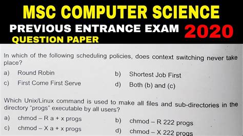 Read Msc Computer Science Entrance Questions Papers 