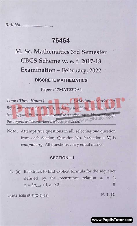 Download Msc Discrete Mathematics Model Question Paper 