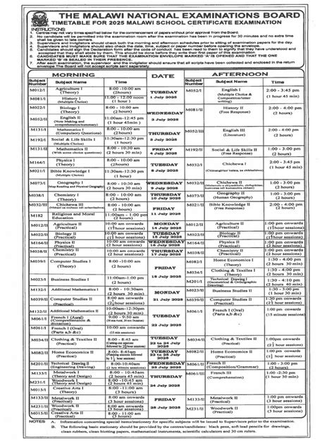 Msce Exams 2014 Time Table