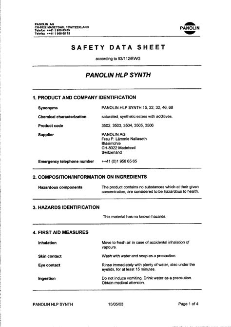 Read Msds For Panolin Hlp Synth 