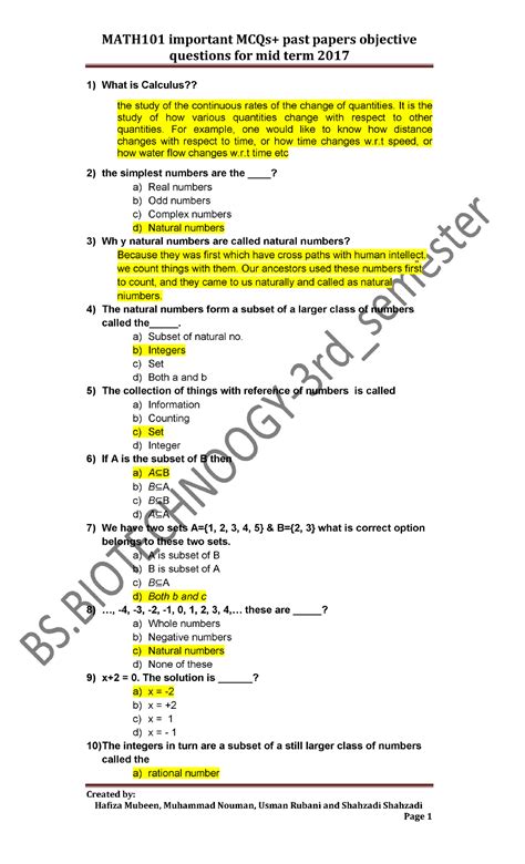 Mth101 Past Papers