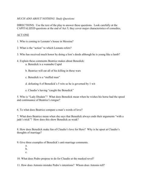 Read Online Much Ado About Nothing Study Guide Questions Answers 