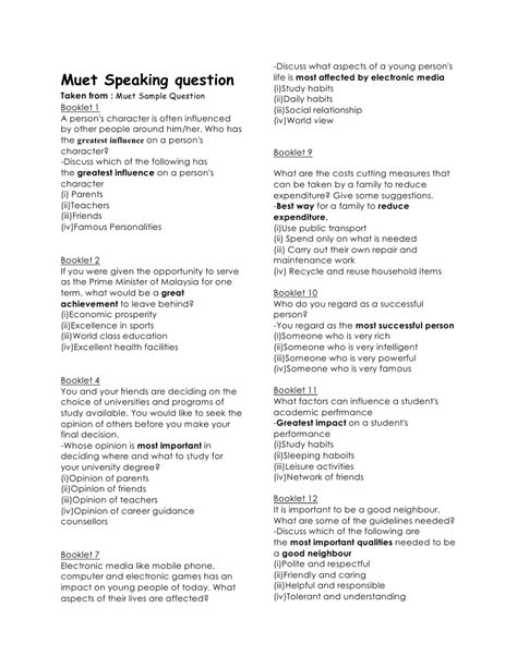 Muet Speaking Question Answer