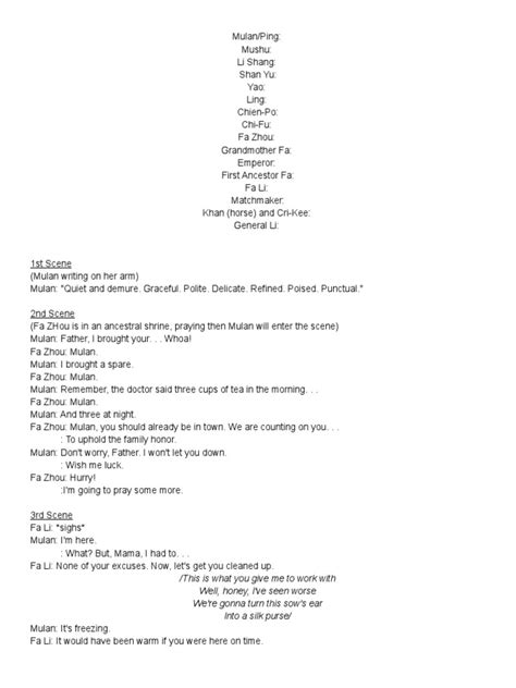 Mulan Script For School Play Cast
