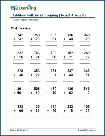 Multi Digit Addition Worksheets K5 Learning Addition Math Worksheet - Addition Math Worksheet