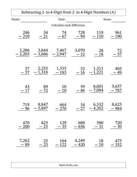 Multi Digit Subtraction Worksheets For 4th Graders Subtraction Worksheets 4th Grade - Subtraction Worksheets 4th Grade
