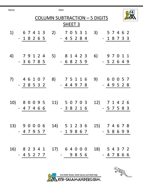 Multi Digit Subtraction Worksheets K5 Learning Subtraction Table Worksheet - Subtraction Table Worksheet
