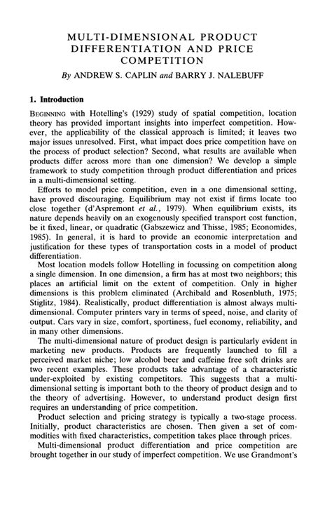 Multi Dimensional Product Differentiation And Price Competition