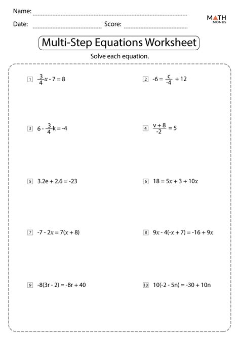 Multi Step Equations Worksheets Math Monks Solving Multistep Equations Worksheet - Solving Multistep Equations Worksheet