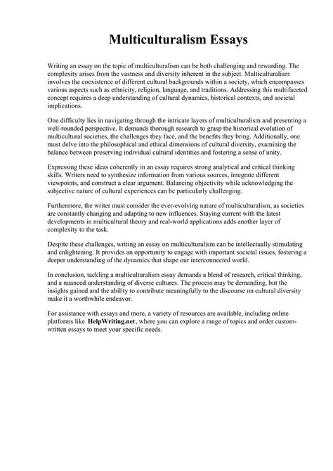 Multiculturalism Essay Topics