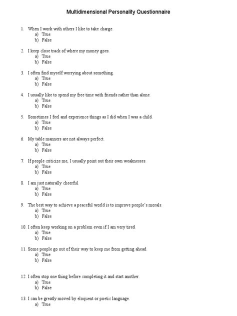 Multidimensional Personality Questionnaire