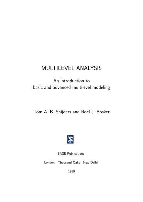 Multilevel Analysis An Introduction To Basic And