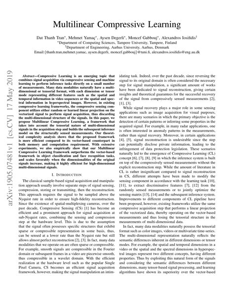 Multilinear Compressive Learning