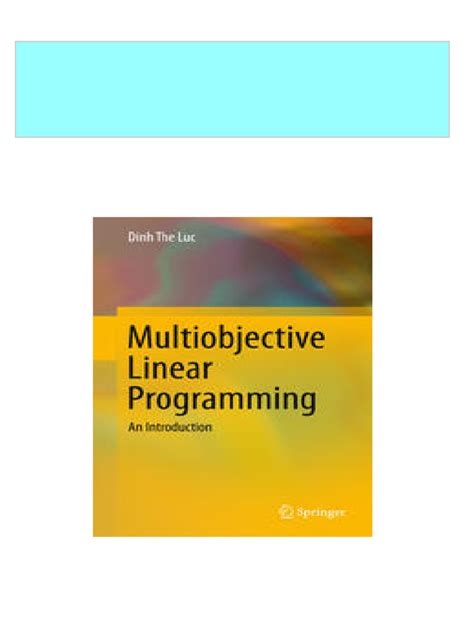 Read Multiobjective Linear Programming An Introduction 