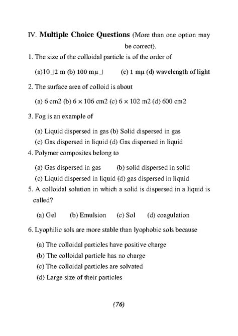 Multiple Choice Questions Solution Colloids And Suspensions