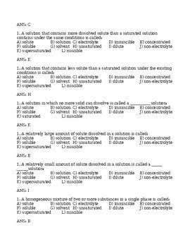 Multiple Choice Solution Chemistry 11 Questions