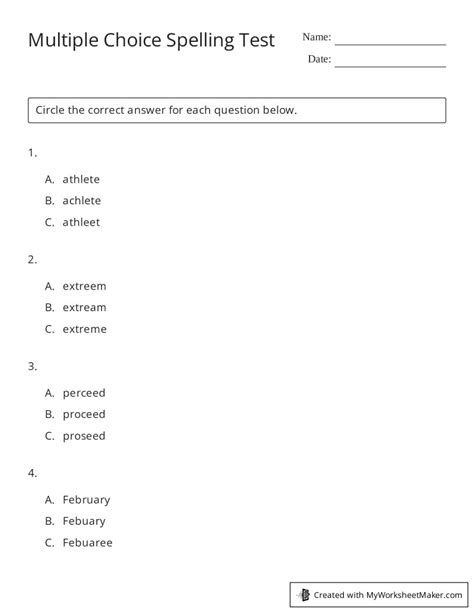 Multiple Choice Spelling Test