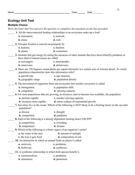 Full Download Multiple Choice Biology Test Answer On Ecology 